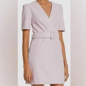 Lucy Paris Women's Pink Solid Faux Leather Belted Sheath Mini Dress